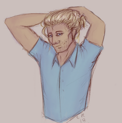 Sammy fixing his man bun by pie-and-anger