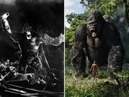 King Kong 1933 (po lewej) w porównaniu z King Kongiem z 2005 roku(po prawej)