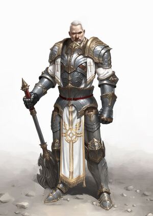 Giff paladin standing tall with a flail