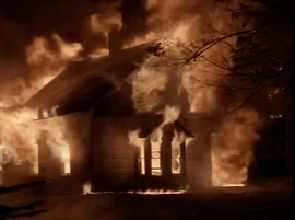 The Spooner House on fire