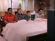 Doug, Deacon, Spence and Richie watching the Big T.V. in the bedroom