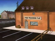 Pork processing plant in "How I Learned to Stop Worrying and Love the Alamo"