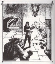 ...Flames reflecting in its eyes, the Minotaur roared, charged, and lunged at Alexander. (3rd Edition).