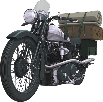 Kino (once named Sakura) and Hermes (the motorcycle). - Kino's Journey  Kino no tabi - Kino's journey #kinosjourney