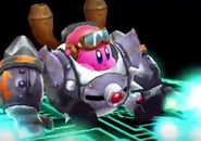 Kirby usando la armadura de un posible Mini Jefe