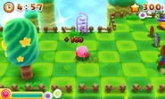 Kirby corriendo a través de una pradera.