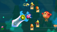 Kirby usando su Super habilidad de Espada contra varios enemigos.