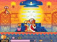 Kirby fights King Dedede in his anime-referencing Throne Room.