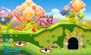 Kirby pilots his  in a secret area.