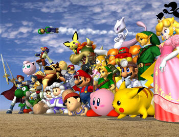 The entire cast of Super Smash Bros. Melee.
