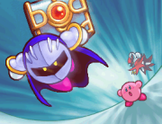 Meta knight agarrando el cofre que lleva a Dark Nebula Dentro en kirby roedores al ataque!