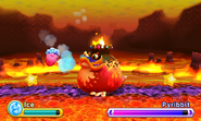 Ice Kirby attacks Pyribbit.