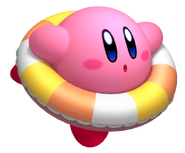 Kirby nadando con flotador.