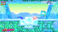 Fighter Kirby charges up a Giga Force Blast to melt the Ice Blocks and access the switch underneath.