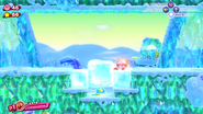 Fighter Kirby charges up a Giga Force Blast to melt the ice blocks and access the switch underneath.