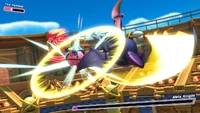 Meta Knight rapidly slashes Kirby.