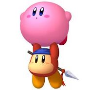 Kirby y bandana dee flotando