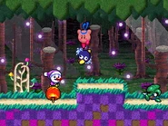 Kirby inside the deep, dark forest.