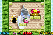 Kirby exploring the mountain's exterior. (remake)