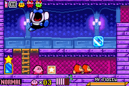 Kirby fighting Mr. Frosty.