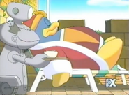 Escar-droid serves King Dedede tea.