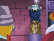 Meta Knight on top of a statue in the anime