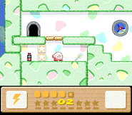 Kirby encontrando una de las plumas de Angel.