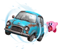 Kirby inhaling a car