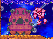 The spaceship deactivates, stranding the Kirbys on an unknown planet.