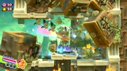 Kirby uses the Friend Star to blast through Terrain Blocks.