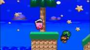 Kirby jumps out of the water. (Kirby Super Star)