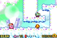 Kirby wandering the cloudy Grape Garden. (remake)