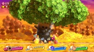 Whispy Woods burned in Falluna Moon.jpg (239 KB) Hammer Kirby and Dream Friends, Bandana Waddle Dee, Meta Knight, and King Dedede used their Sizzle Elements to burn Whispy Woods.