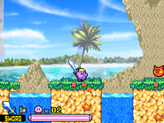 Sword Kirby exploring the bright tropical region.