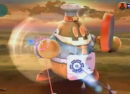 Mecha Kawasaki spins its ladle, blocking Kirby's shot.