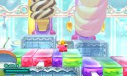 Kirby stands in a frozen treat facility.