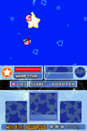 Kirby rides a Warp Star to the planet. (Kirby Super Star Ultra)