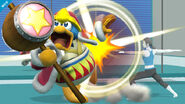 Rey Dedede siendo atacado por la entrenadora de Wii Fit