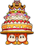 Waddle Dees holding a cake