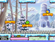 Kirby in the quiet forest of Ice Island.