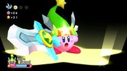 Kirby obteniendo su Super transformación, 'Super Espada'.
