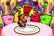 El Kirby amarillo, acabando de inhalar las bombas.