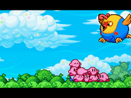 The Kirbys run into Big Birdee before battling her. (Stage 3)