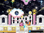 Kirby fighting Kracko at the end of Bubbly Clouds.