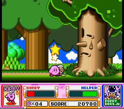 Whispy woods después de ser derrotado en Kirby Super Star.