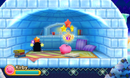 Kirby discovers a rare keychain inside an igloo.