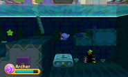 Kirby swims toward a door.