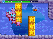 Awasuki races away from the Kirbys with an air bubble.