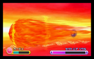 Soul of Sectonia's fire form attempts to blow through Kirby.