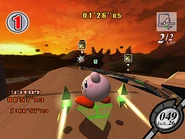 Kirby racing along the exterior